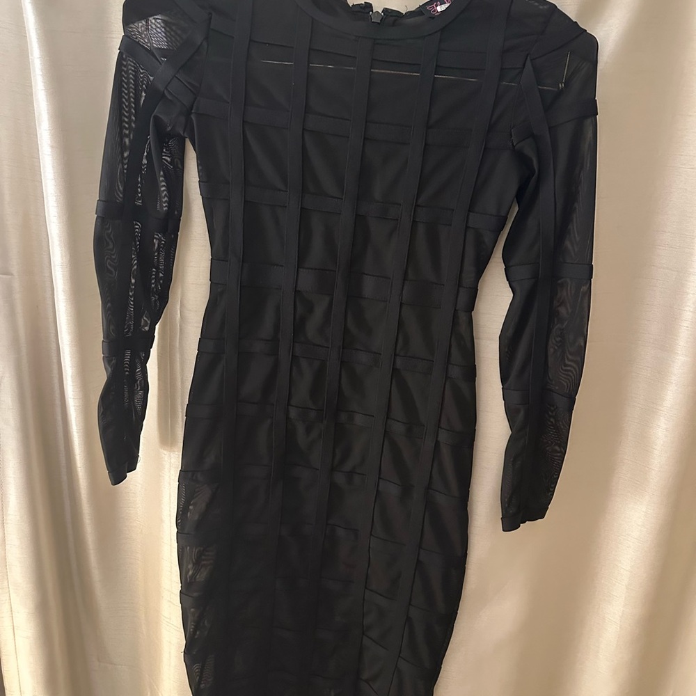 Hot Miami Styles Black Cocktail Sheath Dress with Bishop Sleeves